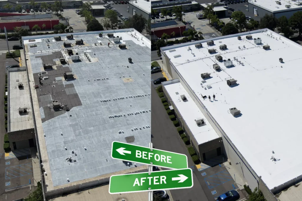 Applied Roofing services commercial roof repair before and after